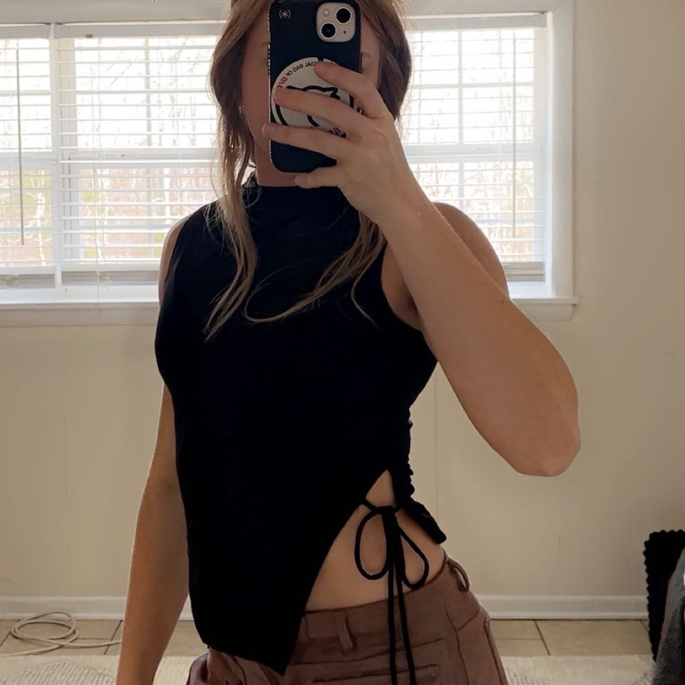 Princess Polly Black Sleeveless Bodysuit with Side Tie